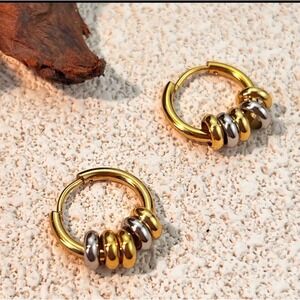18K Gold PVD Hoop Earrings with Silver Beads‎ | Waterproof Minimalist